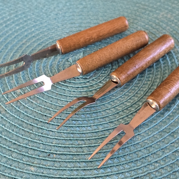 Mid Century Cocktail Forks Wooden Mini Forks set of 4 - Picture 7 of 7